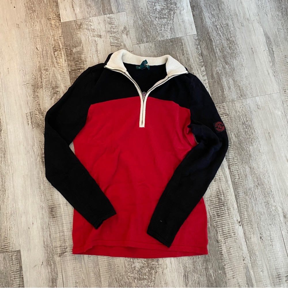 Lauren Ralph Lauren Red and Black Quarter-Zip Pullover